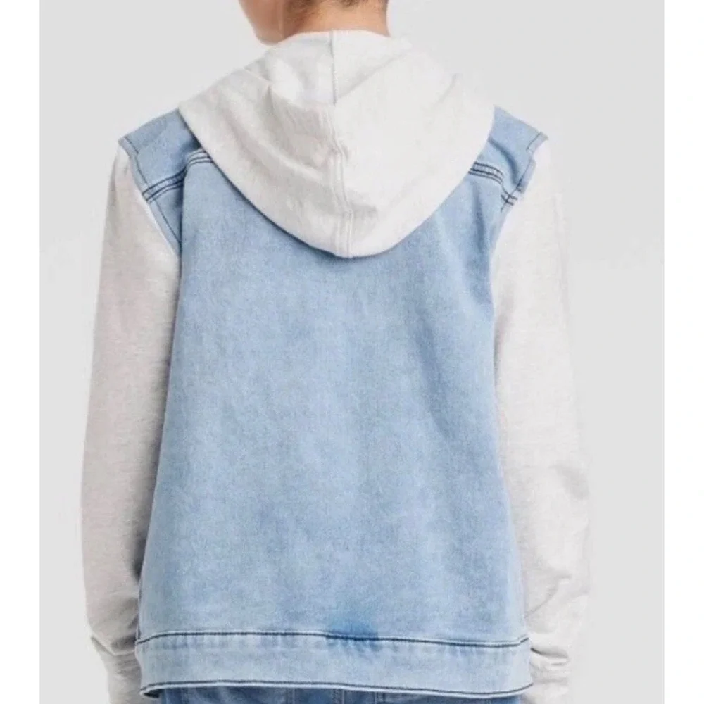 ART CLASS Boys Denim Jacket Jean Sweatshirt Hooded Medium‎ Light Wash Grey 8 10
